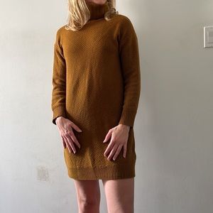 Madewell Foldover Turtleneck Sweater Dress in Dark Tobacco